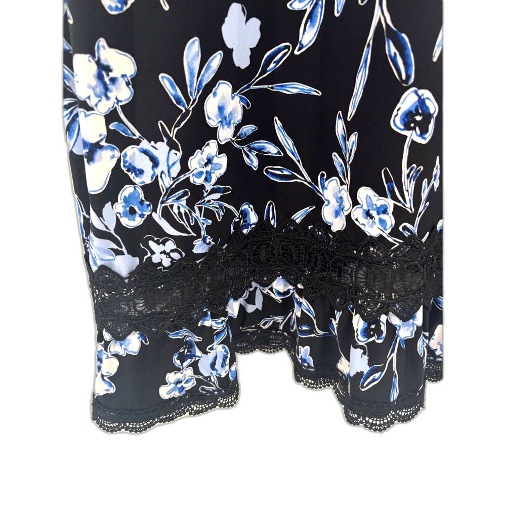 Karl Lagerfeld Paris Floral Lace Trim Dress Dark Romantic Blue Black Size 4 - Picture 4 of 5
